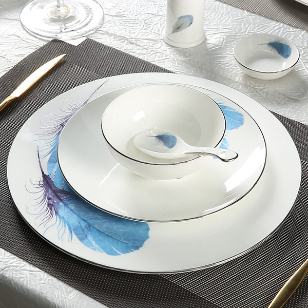 Blue feather bone China tableware