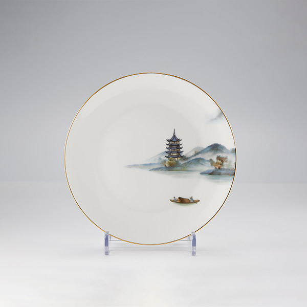 Blue water cloud sky bone China tableware table