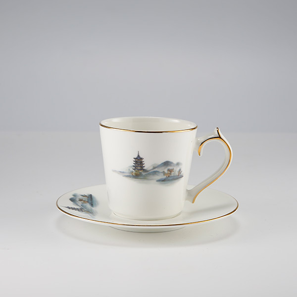 Blue water cloud sky bone China tableware table