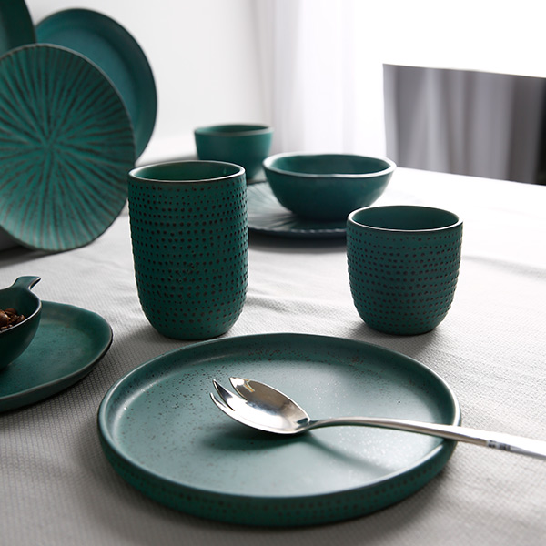 Turquoise green ceramic tableware