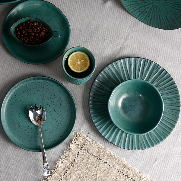 Turquoise green ceramic tableware