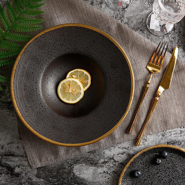 Black gold coarse pottery style tableware