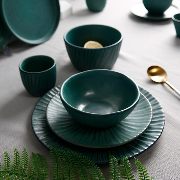 Turquoise green ceramic tableware