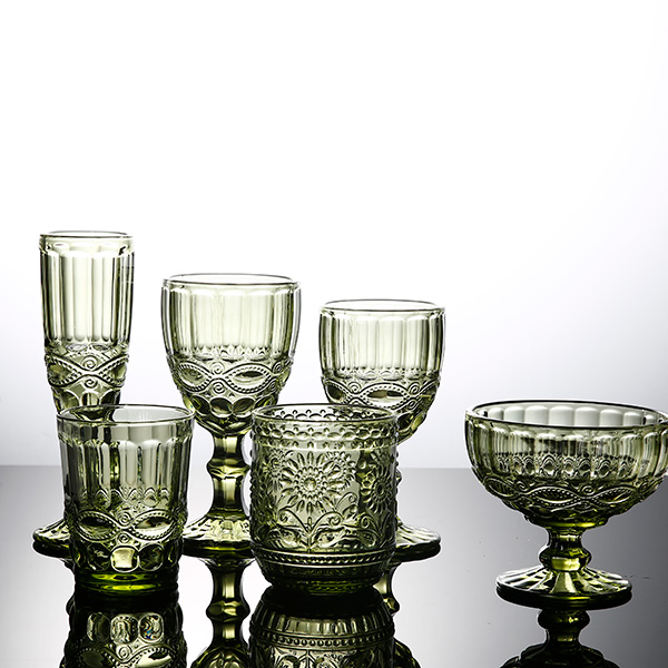 Vintage green crystal cup set