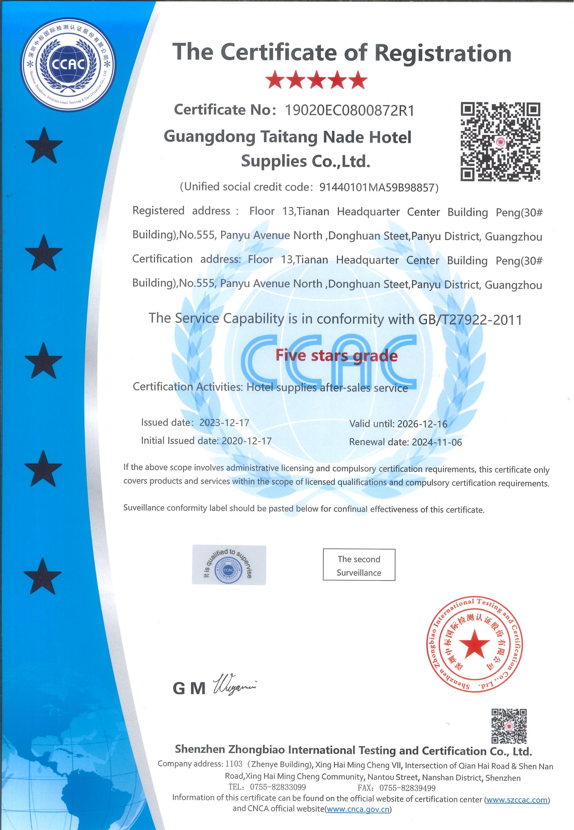 After-sales service certification